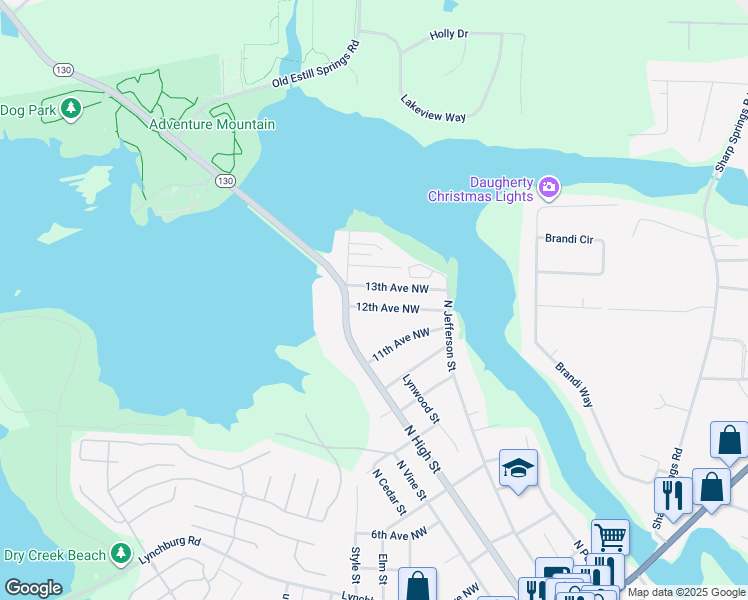 map of restaurants, bars, coffee shops, grocery stores, and more near 135 12th Avenue Northwest in Winchester
