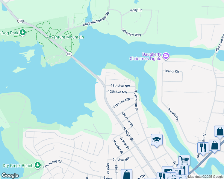 map of restaurants, bars, coffee shops, grocery stores, and more near 135 12th Avenue Northwest in Winchester