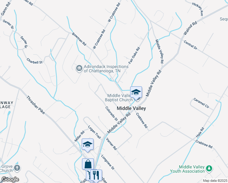 map of restaurants, bars, coffee shops, grocery stores, and more near 1602 Crabtree Road in Middle Valley