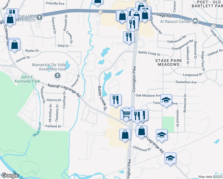 map of restaurants, bars, coffee shops, grocery stores, and more near 4931 Chamberlain Lane in Memphis