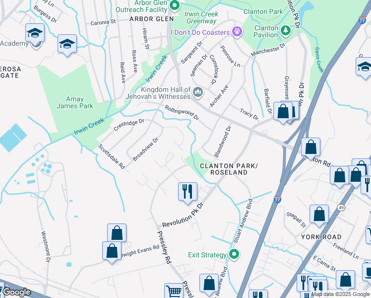 map of restaurants, bars, coffee shops, grocery stores, and more near 1004 Brianna Way in Charlotte