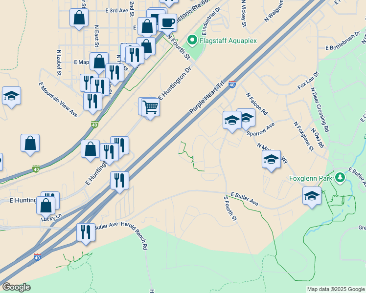 map of restaurants, bars, coffee shops, grocery stores, and more near 3072 East Cold Springs Trail in Flagstaff