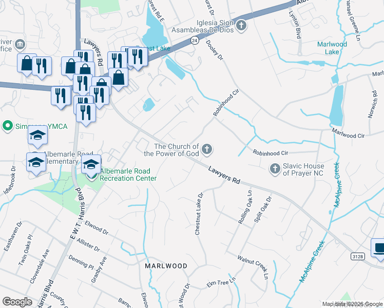 map of restaurants, bars, coffee shops, grocery stores, and more near in Charlotte
