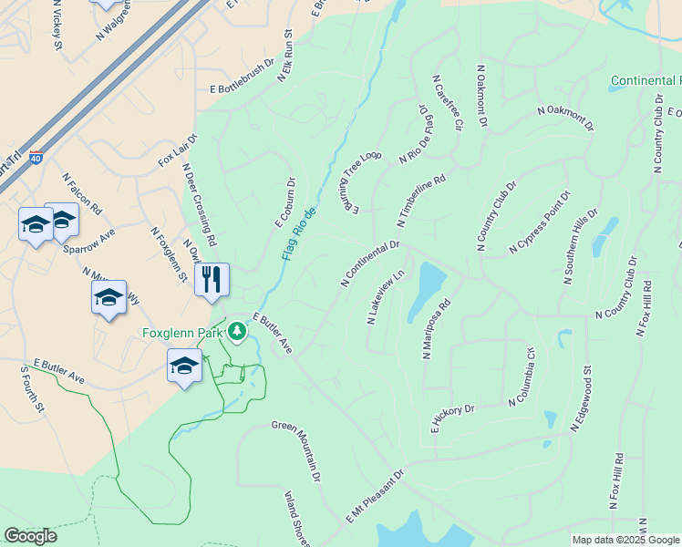 map of restaurants, bars, coffee shops, grocery stores, and more near 4492 East Acrete Lane in Flagstaff