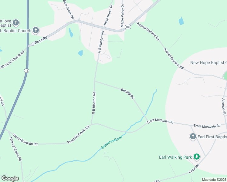 map of restaurants, bars, coffee shops, grocery stores, and more near 518 Bentley Road in Shelby