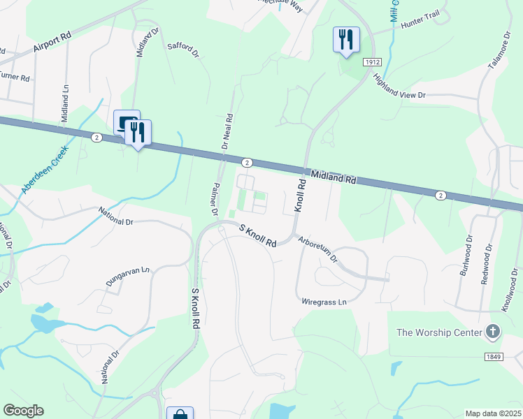 map of restaurants, bars, coffee shops, grocery stores, and more near 246 Manning Square in Southern Pines