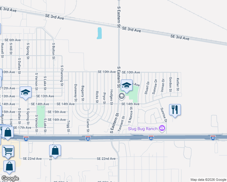 map of restaurants, bars, coffee shops, grocery stores, and more near 1032 South Eastern Street in Amarillo