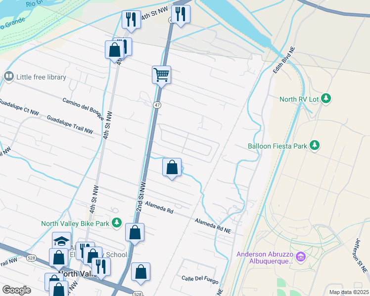 map of restaurants, bars, coffee shops, grocery stores, and more near Village Park in Albuquerque