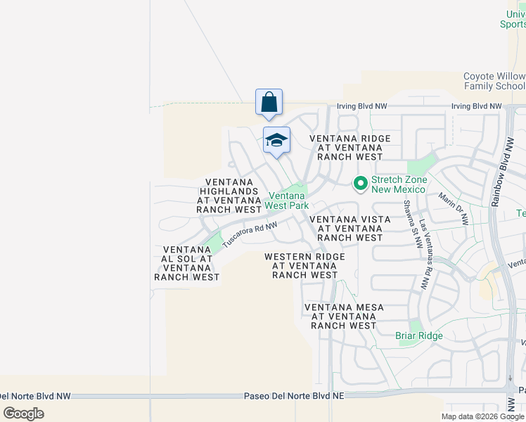 map of restaurants, bars, coffee shops, grocery stores, and more near 800 Ventana Ridge Road Northwest in Albuquerque