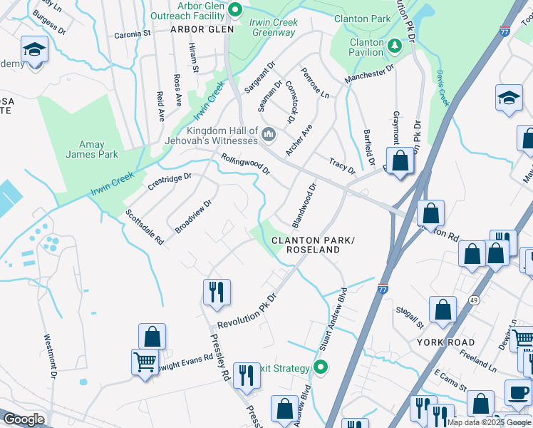 map of restaurants, bars, coffee shops, grocery stores, and more near 1004 Brianna Way in Charlotte