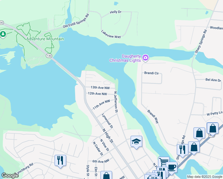 map of restaurants, bars, coffee shops, grocery stores, and more near 101 12th Avenue Northwest in Winchester