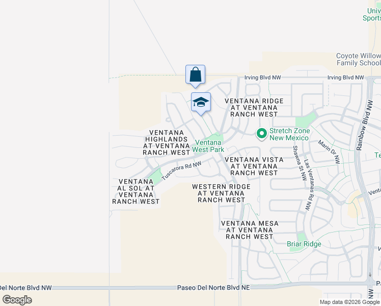 map of restaurants, bars, coffee shops, grocery stores, and more near 800 Ventana Ridge Road Northwest in Albuquerque