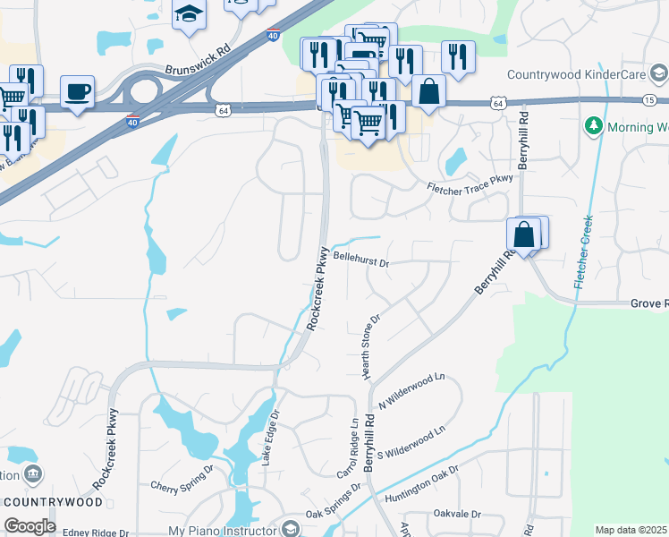 map of restaurants, bars, coffee shops, grocery stores, and more near 8970 Hertford Place East in Memphis