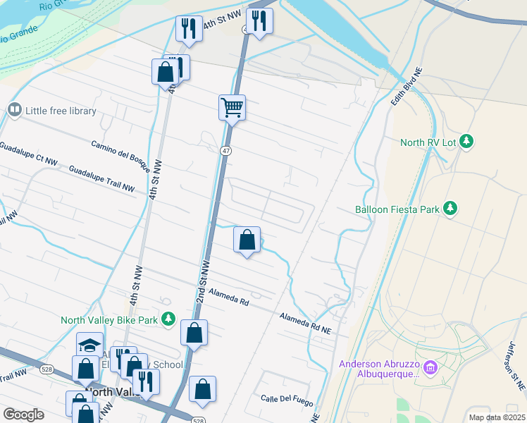 map of restaurants, bars, coffee shops, grocery stores, and more near Village Park in Albuquerque