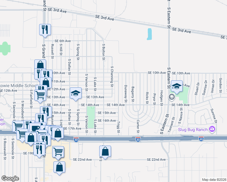 map of restaurants, bars, coffee shops, grocery stores, and more near 1103 Channing Street in Amarillo