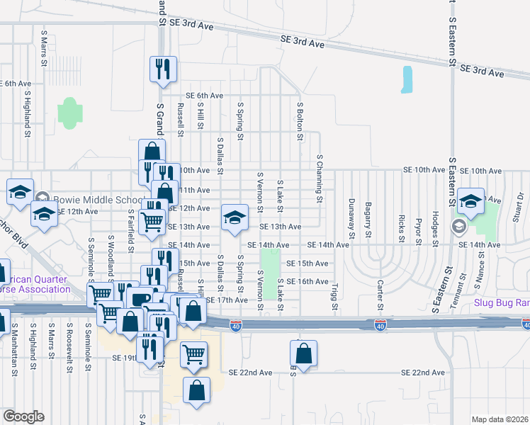map of restaurants, bars, coffee shops, grocery stores, and more near 4109 Southeast 13th Avenue in Amarillo