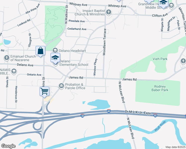 map of restaurants, bars, coffee shops, grocery stores, and more near 1913 James Road in Memphis