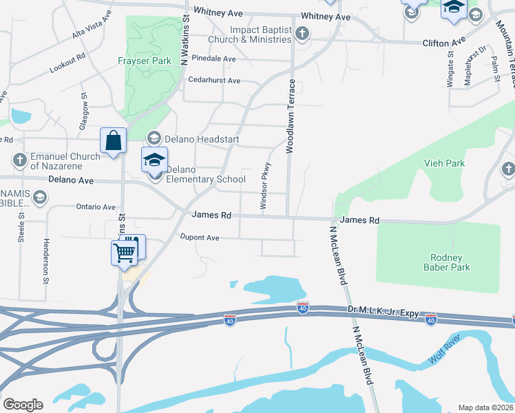 map of restaurants, bars, coffee shops, grocery stores, and more near 1913 James Road in Memphis