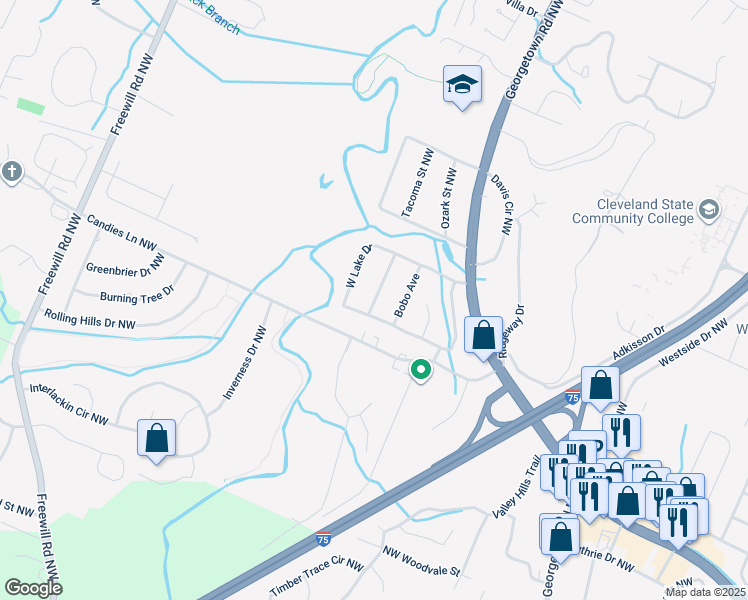 map of restaurants, bars, coffee shops, grocery stores, and more near 2035 West Lake Drive in Cleveland