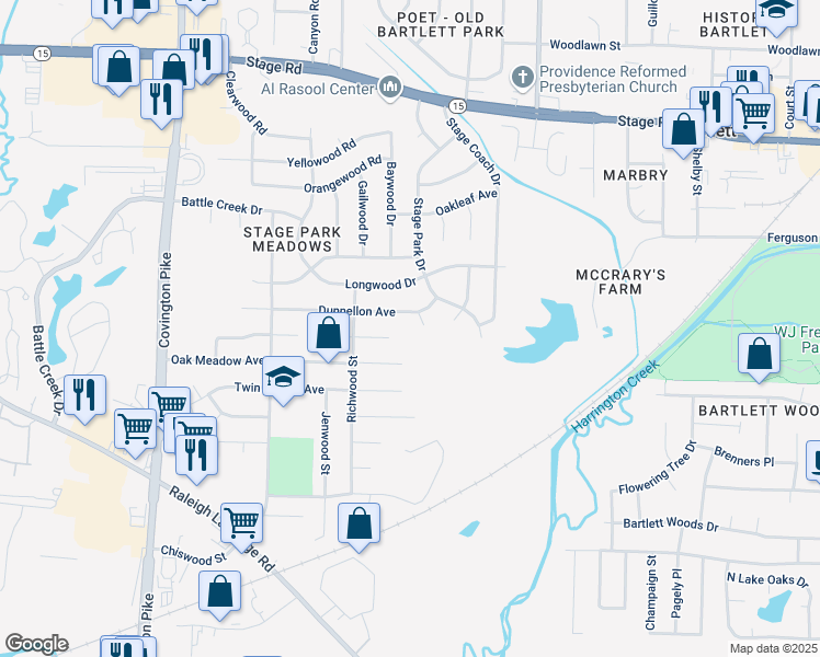 map of restaurants, bars, coffee shops, grocery stores, and more near 5303 Richwood Cove in Memphis