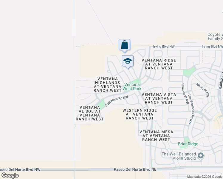 map of restaurants, bars, coffee shops, grocery stores, and more near 8040 Sand Springs Road Northwest in Albuquerque