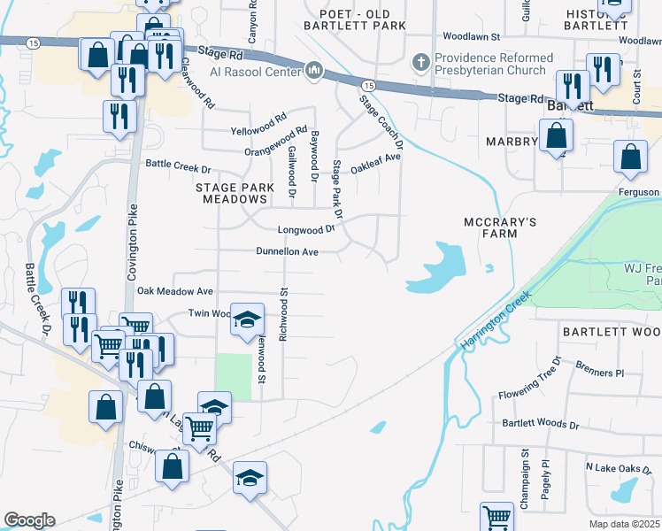 map of restaurants, bars, coffee shops, grocery stores, and more near 5303 Richwood Cove in Memphis