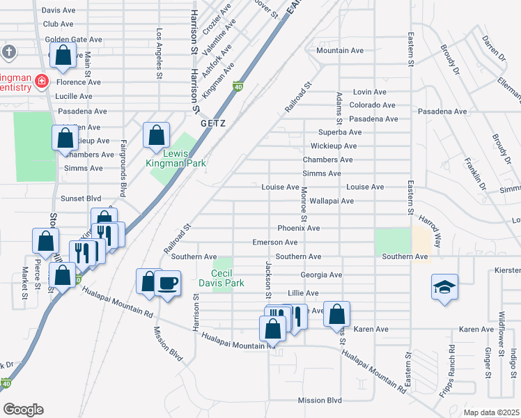 map of restaurants, bars, coffee shops, grocery stores, and more near 2429 Phoenix Avenue in Kingman