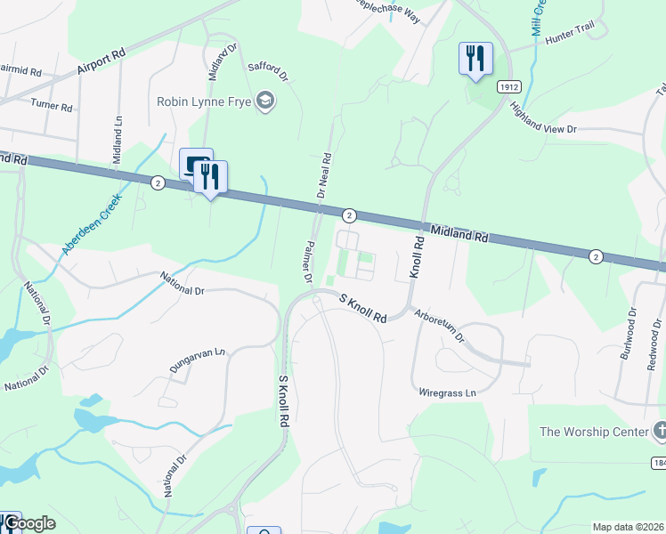 map of restaurants, bars, coffee shops, grocery stores, and more near 2060 Midland Road in Southern Pines