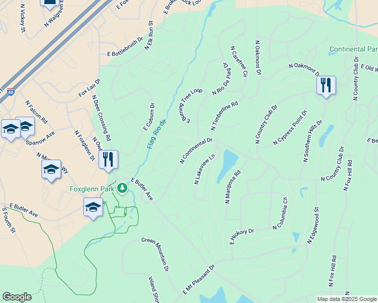 map of restaurants, bars, coffee shops, grocery stores, and more near 1832 North Continental Drive in Flagstaff