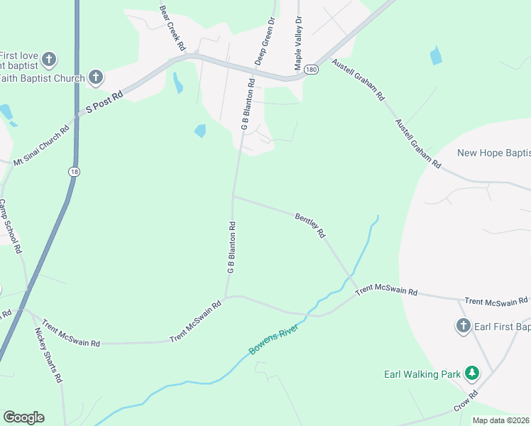 map of restaurants, bars, coffee shops, grocery stores, and more near 518 Bentley Road in Shelby