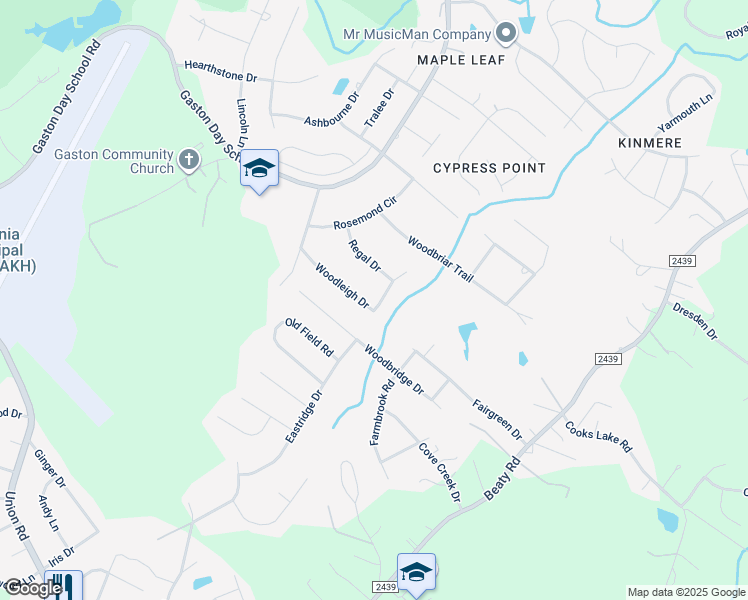 map of restaurants, bars, coffee shops, grocery stores, and more near 2432 Woodleigh Drive in Gastonia