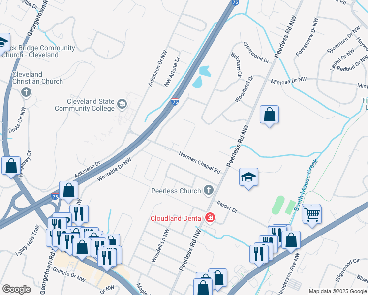 map of restaurants, bars, coffee shops, grocery stores, and more near 3385 Blair Road in Cleveland
