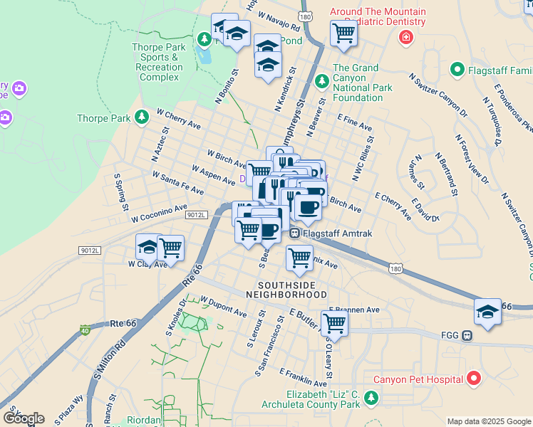 map of restaurants, bars, coffee shops, grocery stores, and more near in Flagstaff