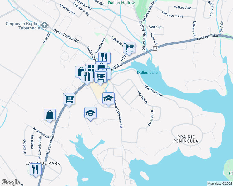 map of restaurants, bars, coffee shops, grocery stores, and more near 8651 Freeling Varner Road in Middle Valley