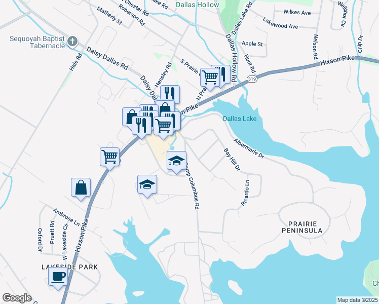 map of restaurants, bars, coffee shops, grocery stores, and more near 8651 Freeling Varner Road in Middle Valley