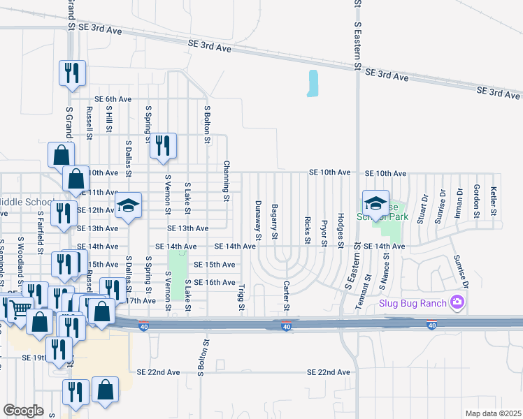 map of restaurants, bars, coffee shops, grocery stores, and more near 1025 Dunaway Street in Amarillo