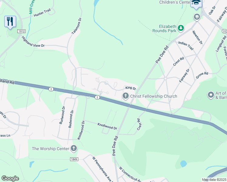 map of restaurants, bars, coffee shops, grocery stores, and more near 33 Courtney Place in Southern Pines