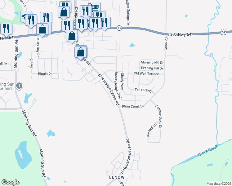 map of restaurants, bars, coffee shops, grocery stores, and more near 2671 Breezy Ridge Trail in Memphis