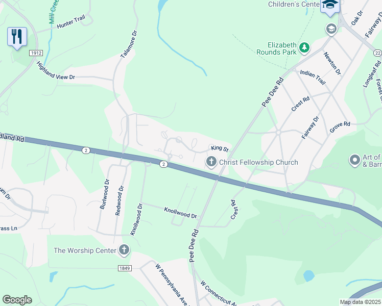map of restaurants, bars, coffee shops, grocery stores, and more near 33 Courtney Place in Southern Pines