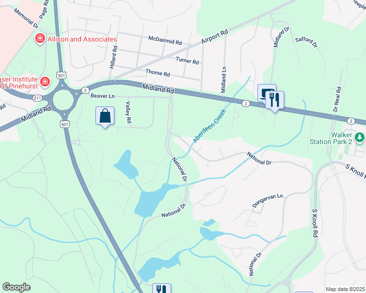 map of restaurants, bars, coffee shops, grocery stores, and more near 246 National Drive in Pinehurst
