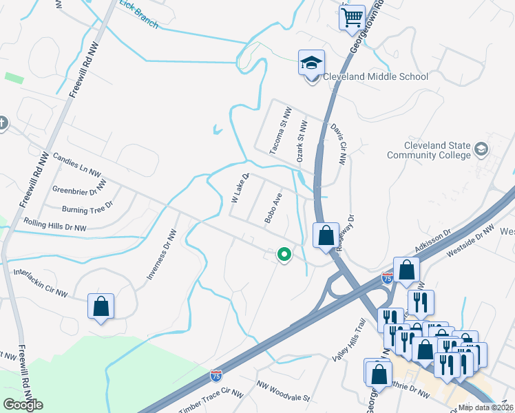 map of restaurants, bars, coffee shops, grocery stores, and more near 2940 West Lake Drive in Cleveland