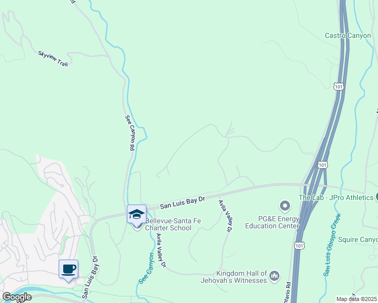 map of restaurants, bars, coffee shops, grocery stores, and more near 1175 Bassi Drive in San Luis Obispo