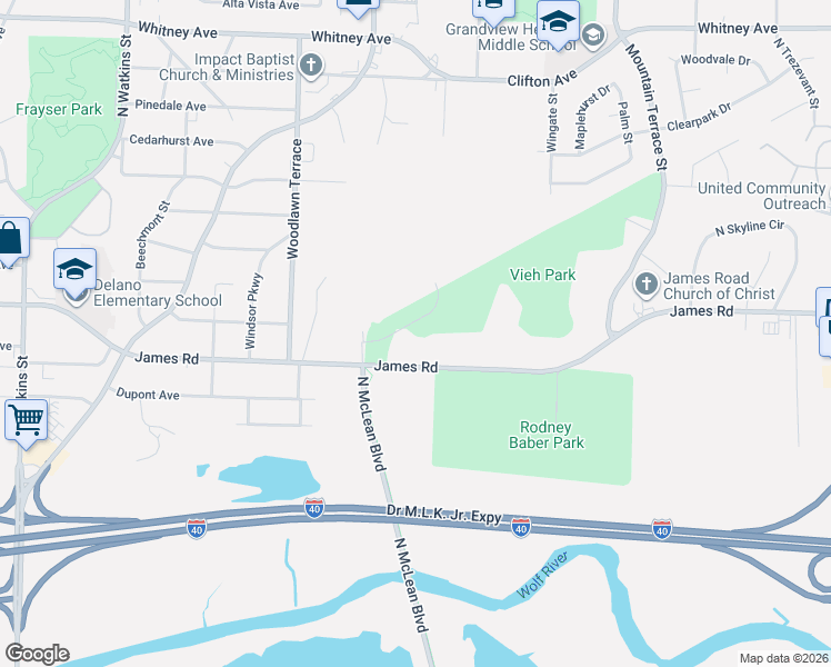 map of restaurants, bars, coffee shops, grocery stores, and more near 2141 Adderley Road in Memphis