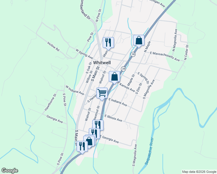 map of restaurants, bars, coffee shops, grocery stores, and more near 380 South Hemlock Drive in Whitwell