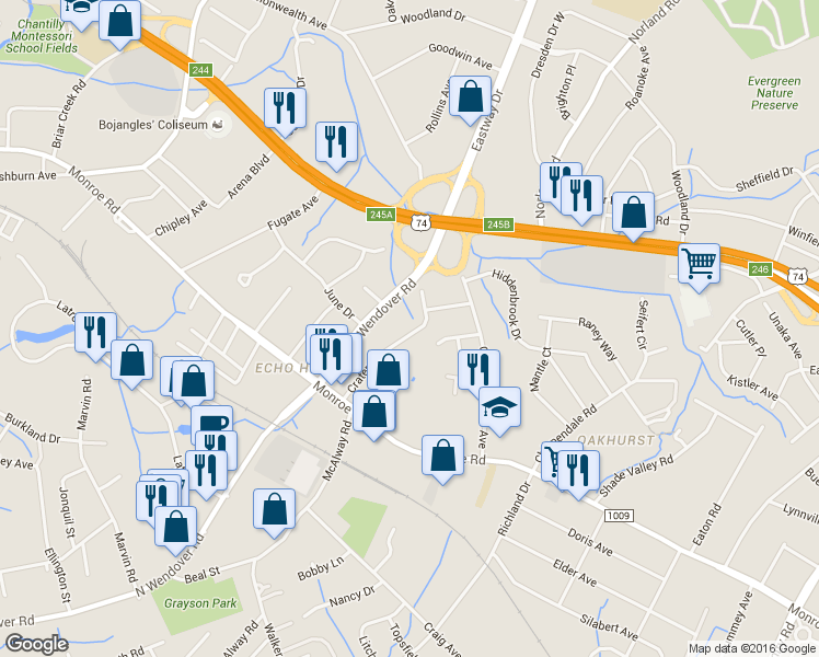 map of restaurants, bars, coffee shops, grocery stores, and more near 1100 Brookhurst Drive in Charlotte