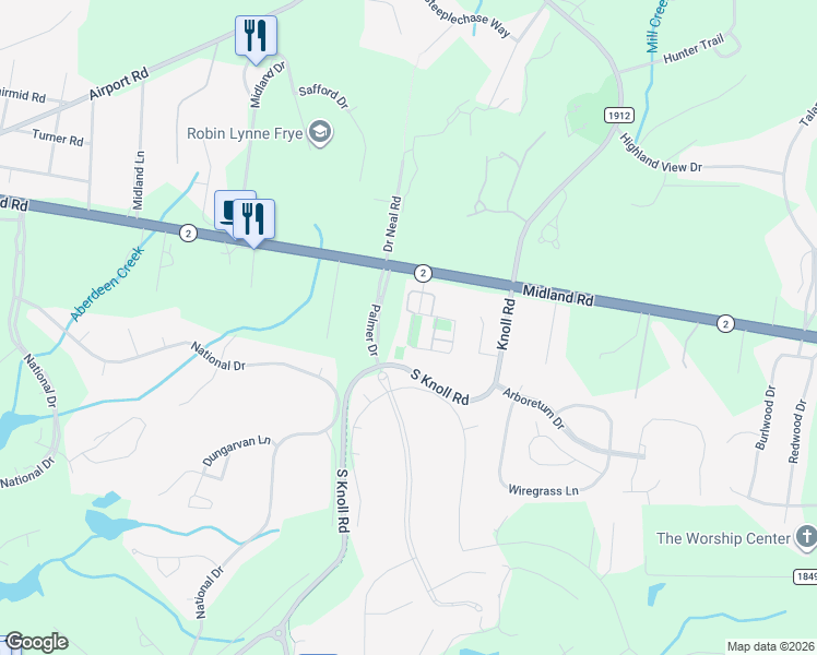 map of restaurants, bars, coffee shops, grocery stores, and more near 100 Manning Square in Pinehurst
