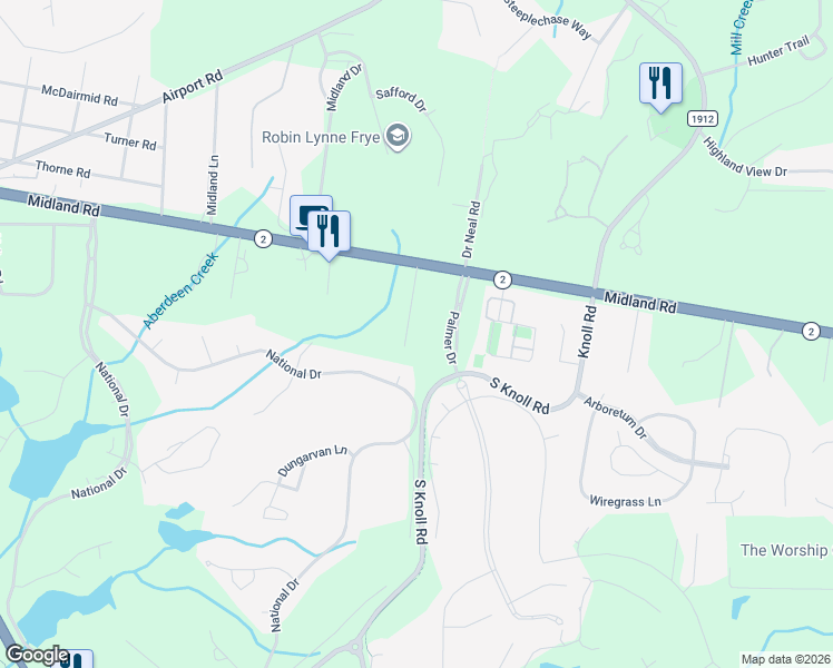 map of restaurants, bars, coffee shops, grocery stores, and more near 145 Williams Road in Southern Pines