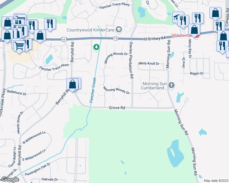 map of restaurants, bars, coffee shops, grocery stores, and more near 2694 Cedar Grove Cove in Memphis