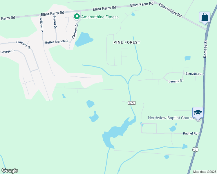 map of restaurants, bars, coffee shops, grocery stores, and more near 112 Nairn Street in Fayetteville