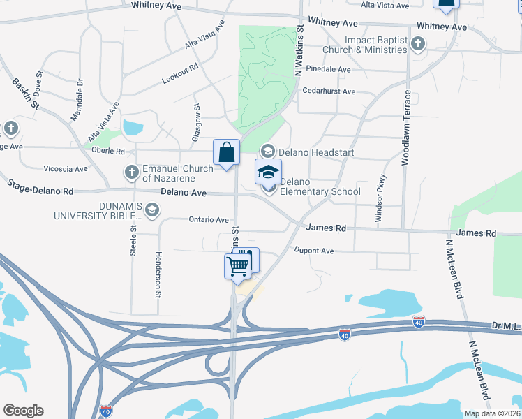 map of restaurants, bars, coffee shops, grocery stores, and more near 1735 Delano Avenue in Memphis